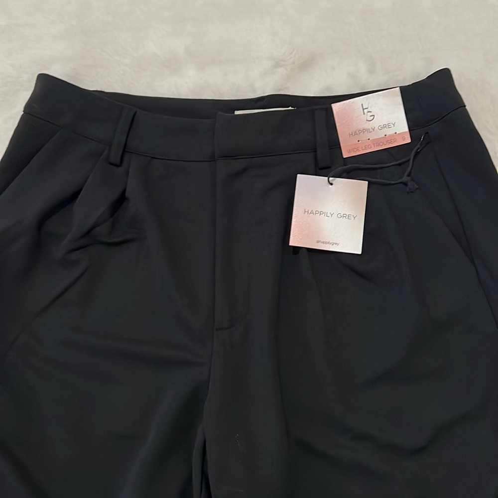 Black Happily Grey Wide Leg Trousers w/ Front Leg Slit